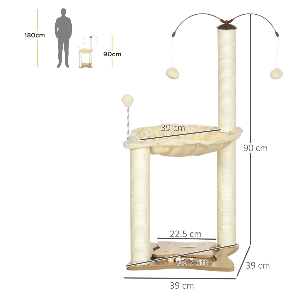Albero Tiragraffi per Gatti con Amaca e Palline ¨C Zephmum ¨C Beige 53.5x53.5x90 cm