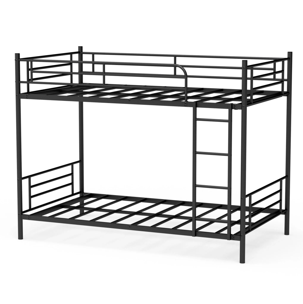 Letto a castello in acciaio 90 x 190 cm con scala e parapetto; nero