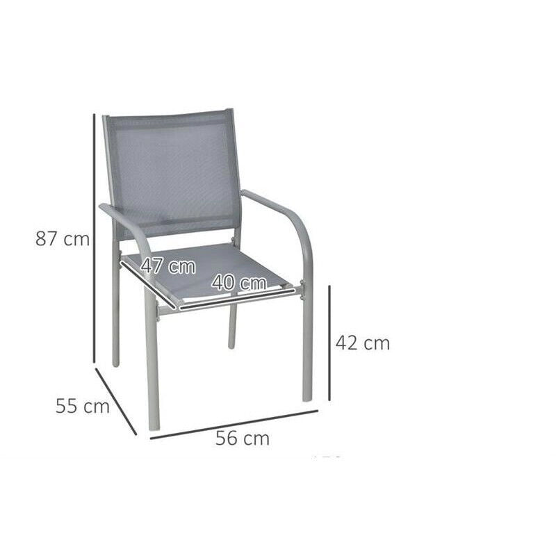 SET SEI SEDIE DA GIARDINO IN TESSUTO A RETE GRIGIO IMPILABILI, SALVASPAZIO