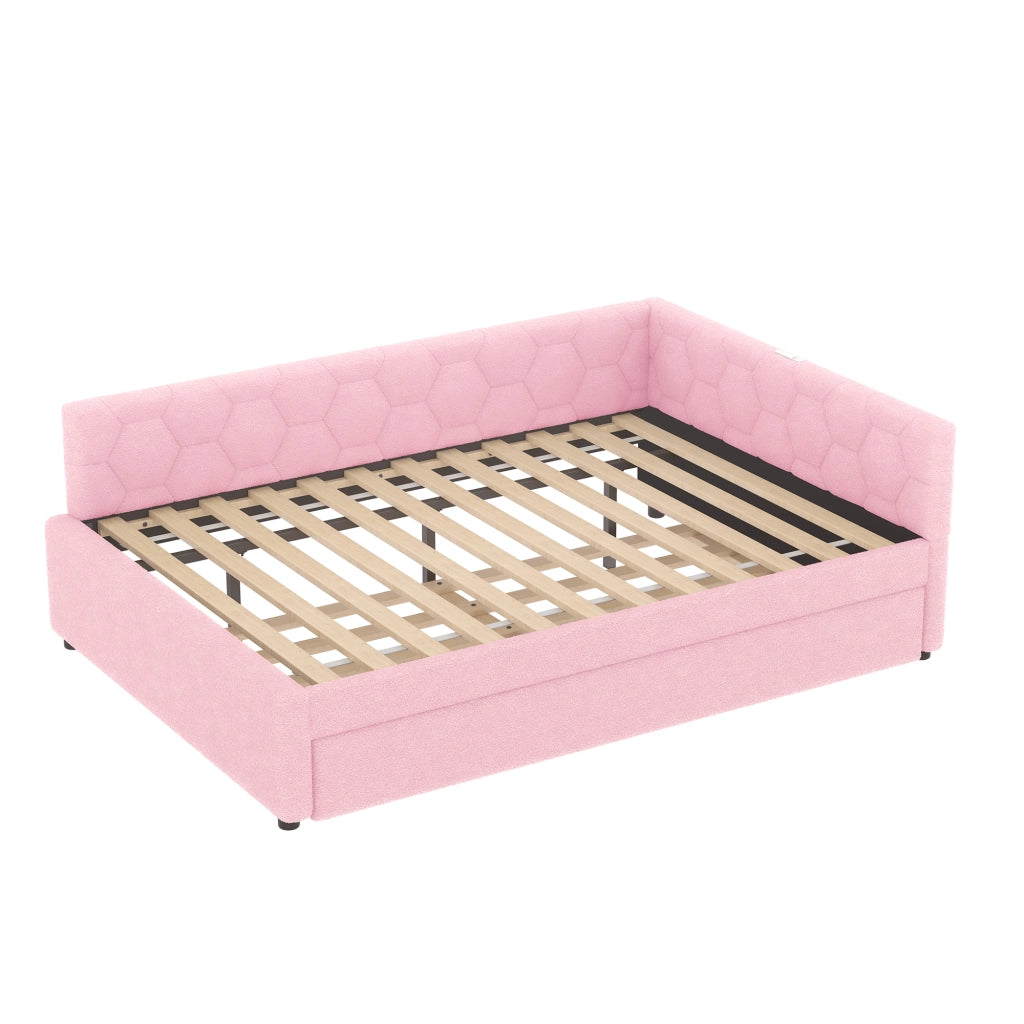 Daybed 140x200 cm con letto estraibile, USB e luce notte, senza materasso, rosa