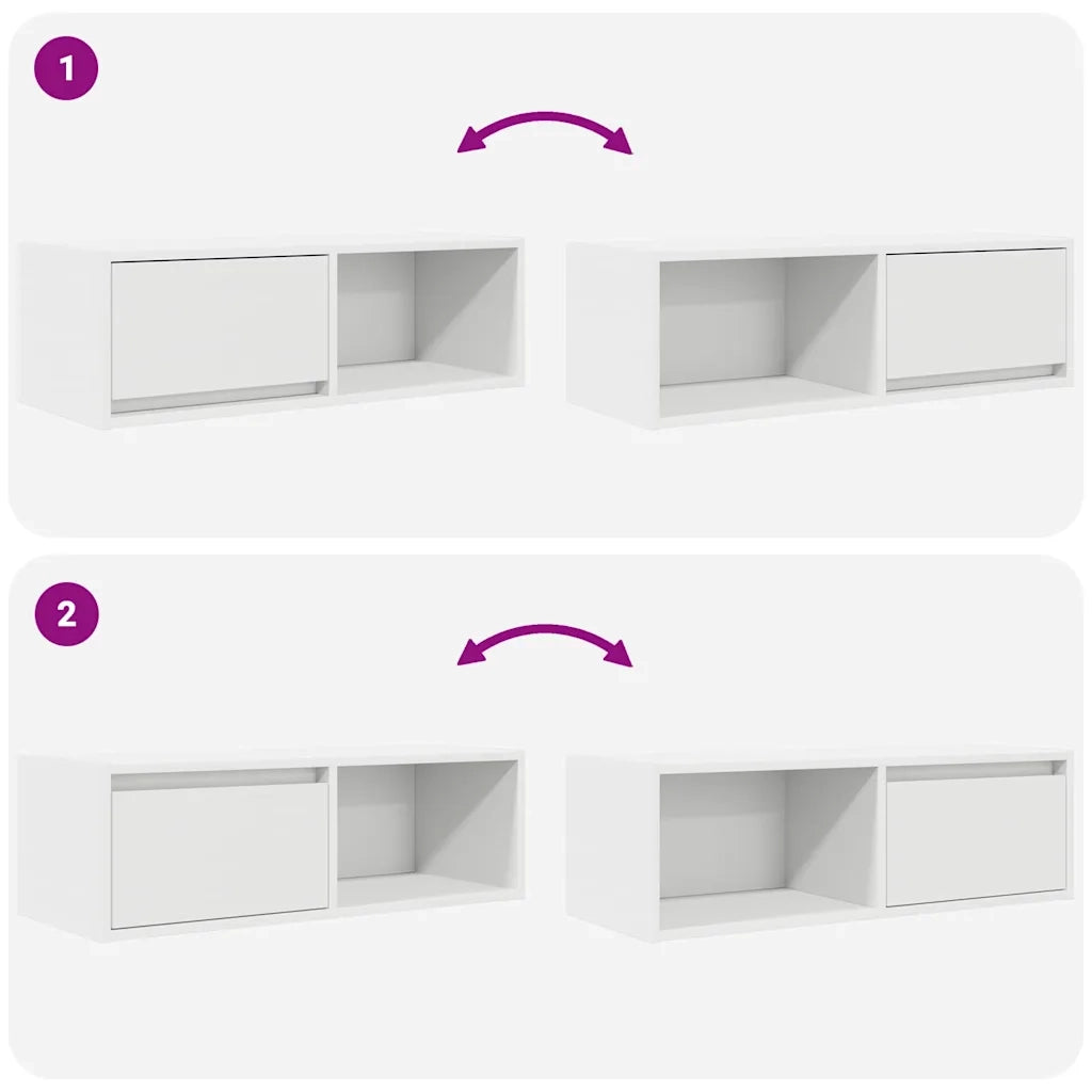 Mobili TV a Parete 2pz Bianchi 80x31x25,5 cm Legno Multistrato