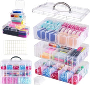 Scatola di classificazione a 3 livelli con maniglia portatile - materiale trasparente in plastica - 45 piccole scatole di archiviazione in 5 dimensioni - coperchio pieghevole per piccoli componenti - 1 grande scatola di archiviazione per artigianato