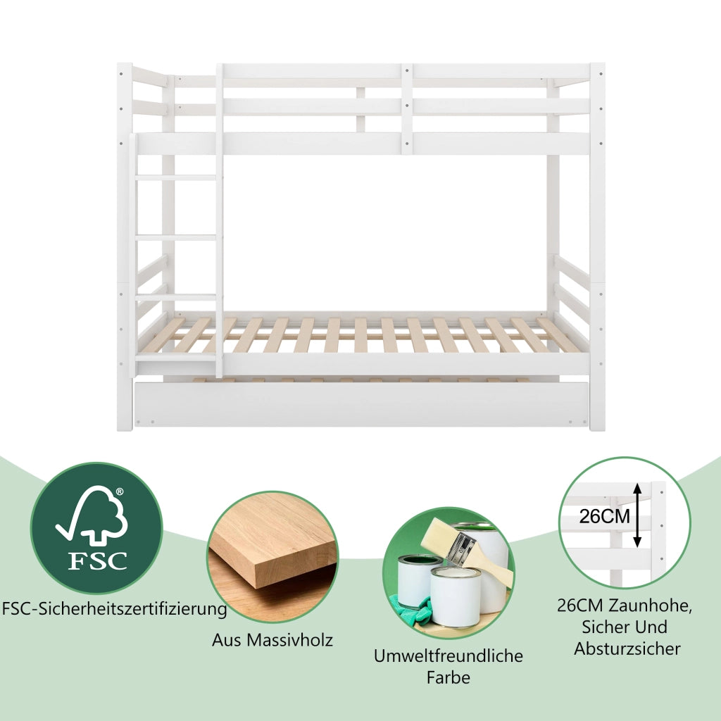 Letto a castello 140×200 cm con letto estraibile; sponde alte; scala stabile; senza materasso