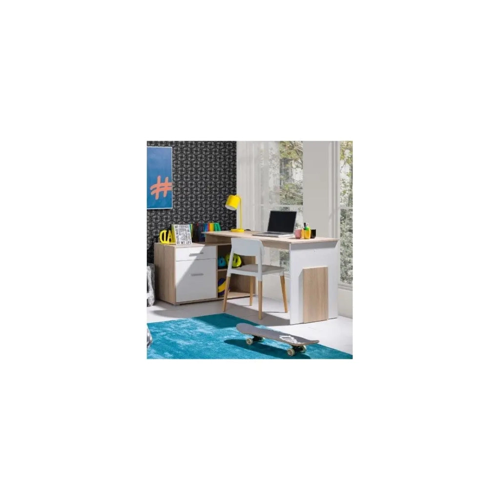 Scrivania ad angolo - rovere chiaro e bianco - Collezione COMO