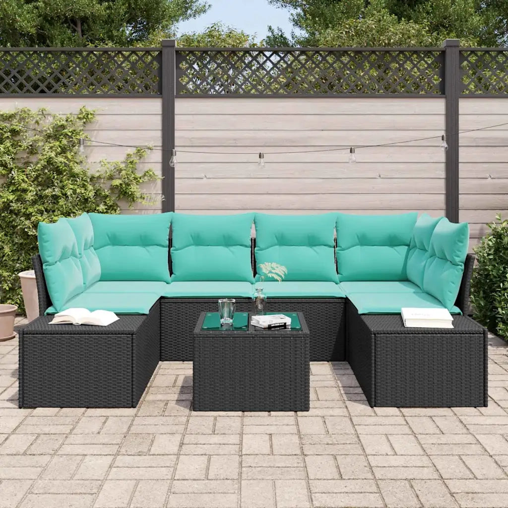 Set Divano da Giardino 8 pz Nero e Turchese polyrattan 3355635