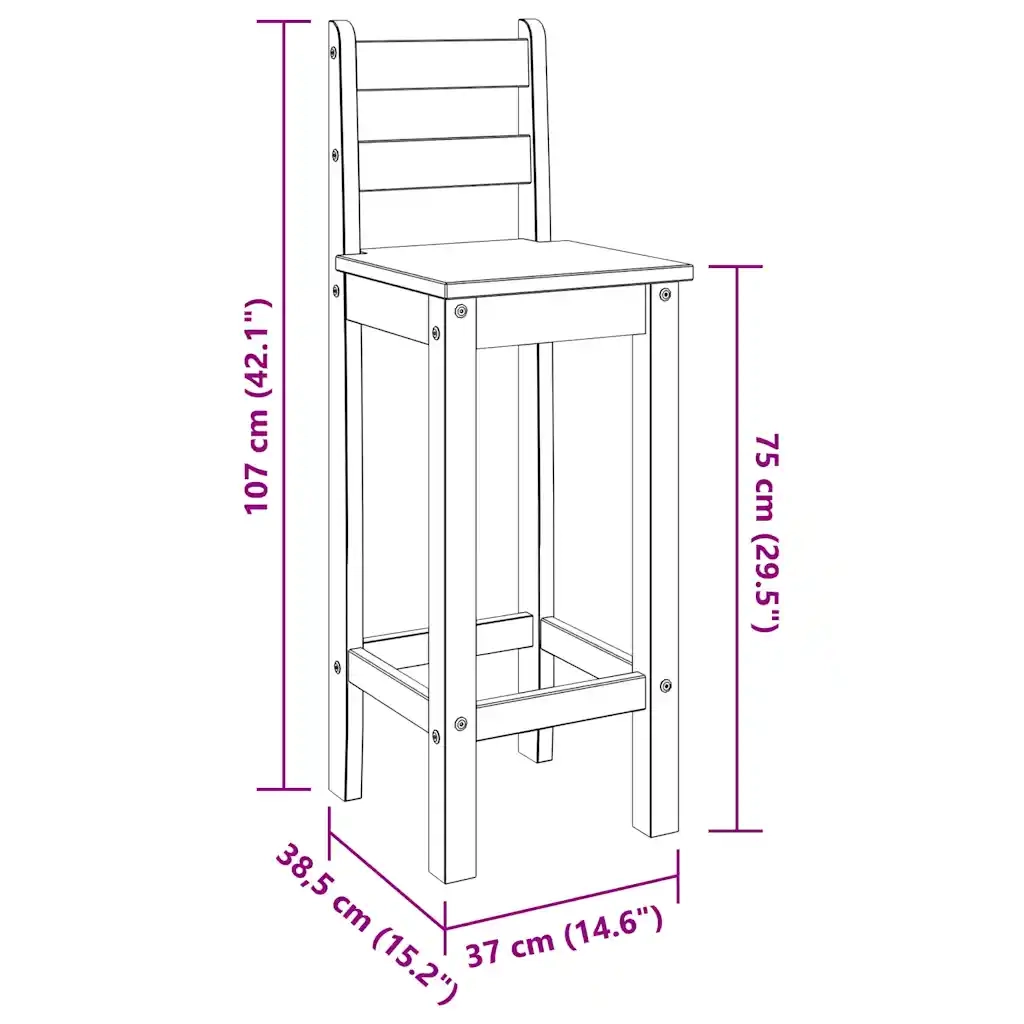 Sedie da Bar 2 pz in Legno Massello di Pino 4005693