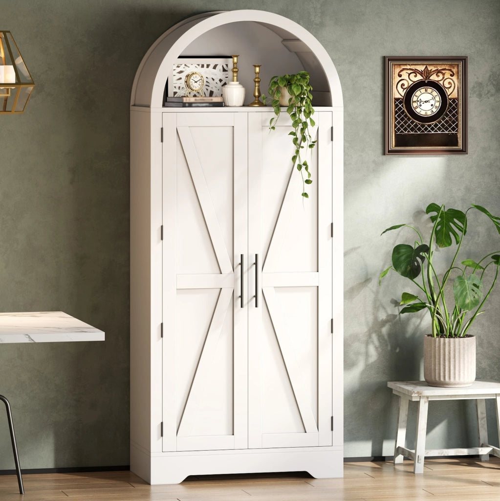 Vetrina ad arco con ripiani regolabili in MDF bianco