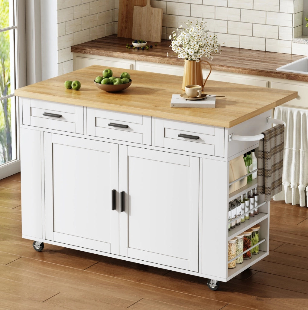 Isola da cucina mobile con piano pieghevole e prese, 120 cm