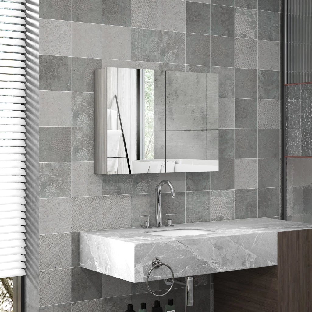 Armadio da bagno con specchio ¨C zephmum ¨C 80x15x60cm grigio