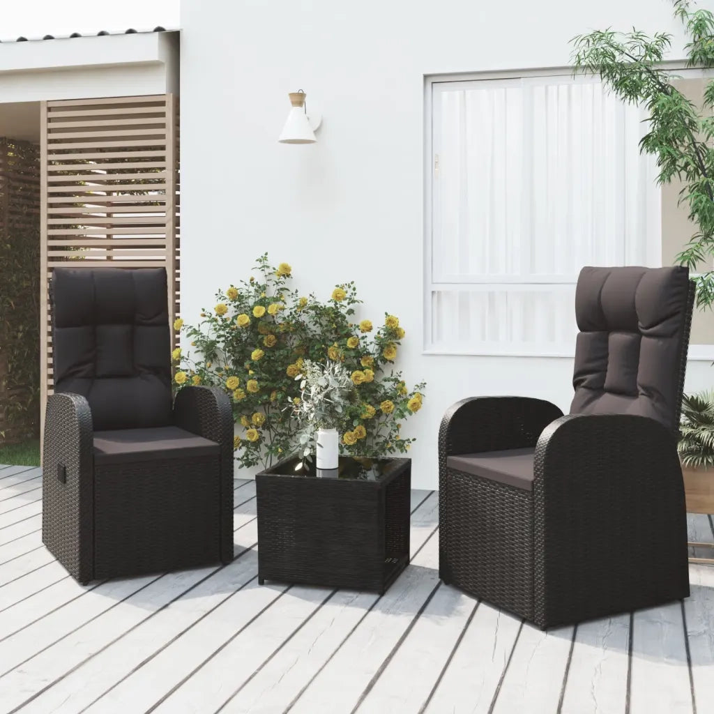 Set Mobili da Giardino 3 pz | Set Salotto da Giardino Nero Polyrattan e Acciaio