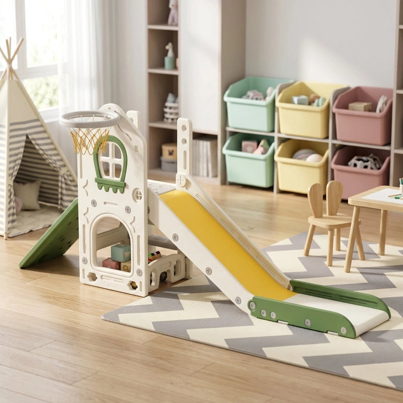 SCIVOLO 4 in 1 Pieghevole 132 cm con Canestro e Contenitore Bianco Crema