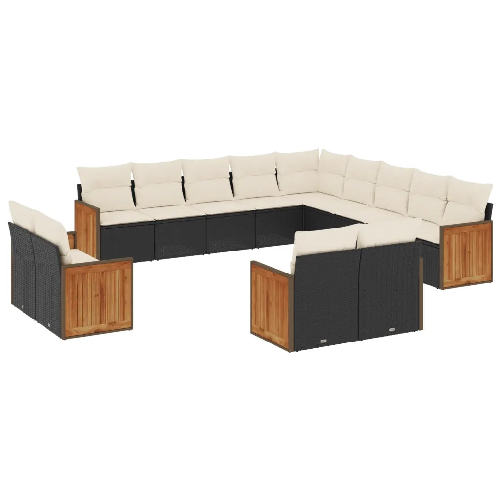 Set Divani da Giardino 13pz con Cuscini Nero in Polyrattan 3228205