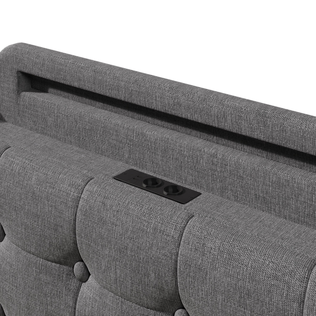 Letto Contenitore 140 x 200 cm; 2 Posti; USB; Type-C e LED; in Lino; Grigio