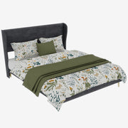 Letto Matrimoniale 140 x 200 cm con Testiera Imbottita; Tessuto e Metallo; Grigio