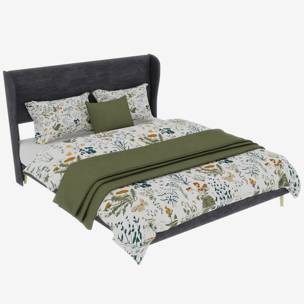 Letto Matrimoniale 140 x 200 cm con Testiera Imbottita; Tessuto e Metallo; Grigio