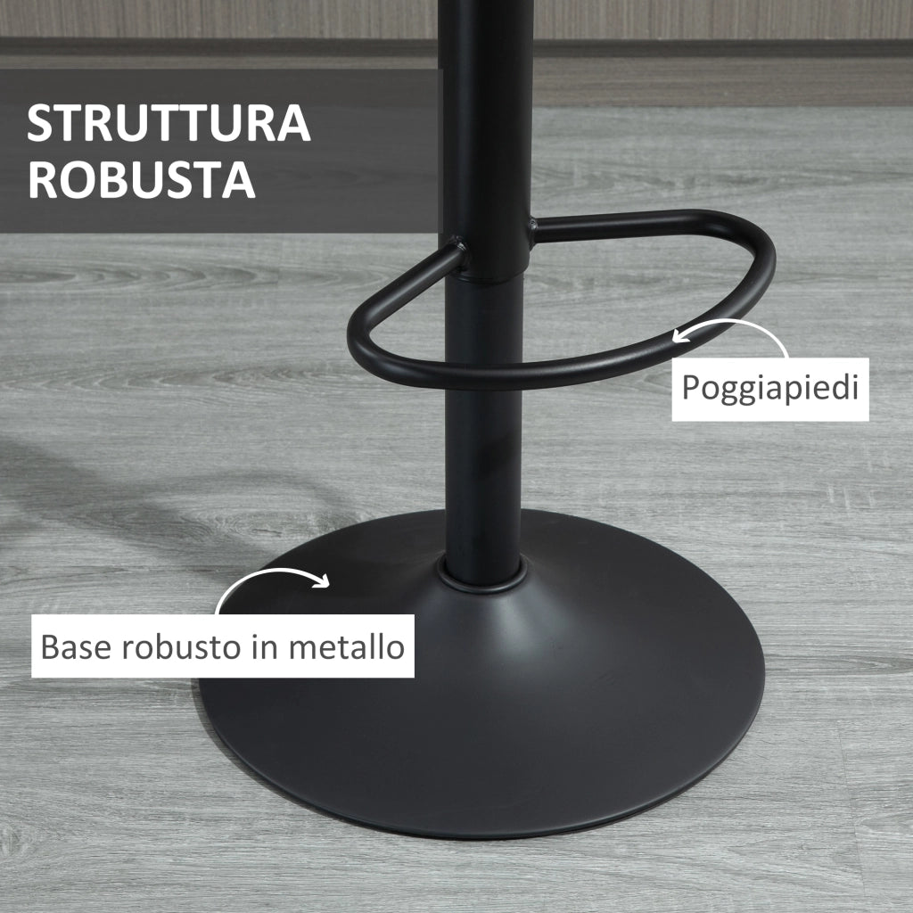 EasyComfort Sgabelli Alti da Bar con Schienale e Poggiapiedi, Set 2 Base Rotonda in Metallo e Altezza Regolabile, in Microfibra, Grigio