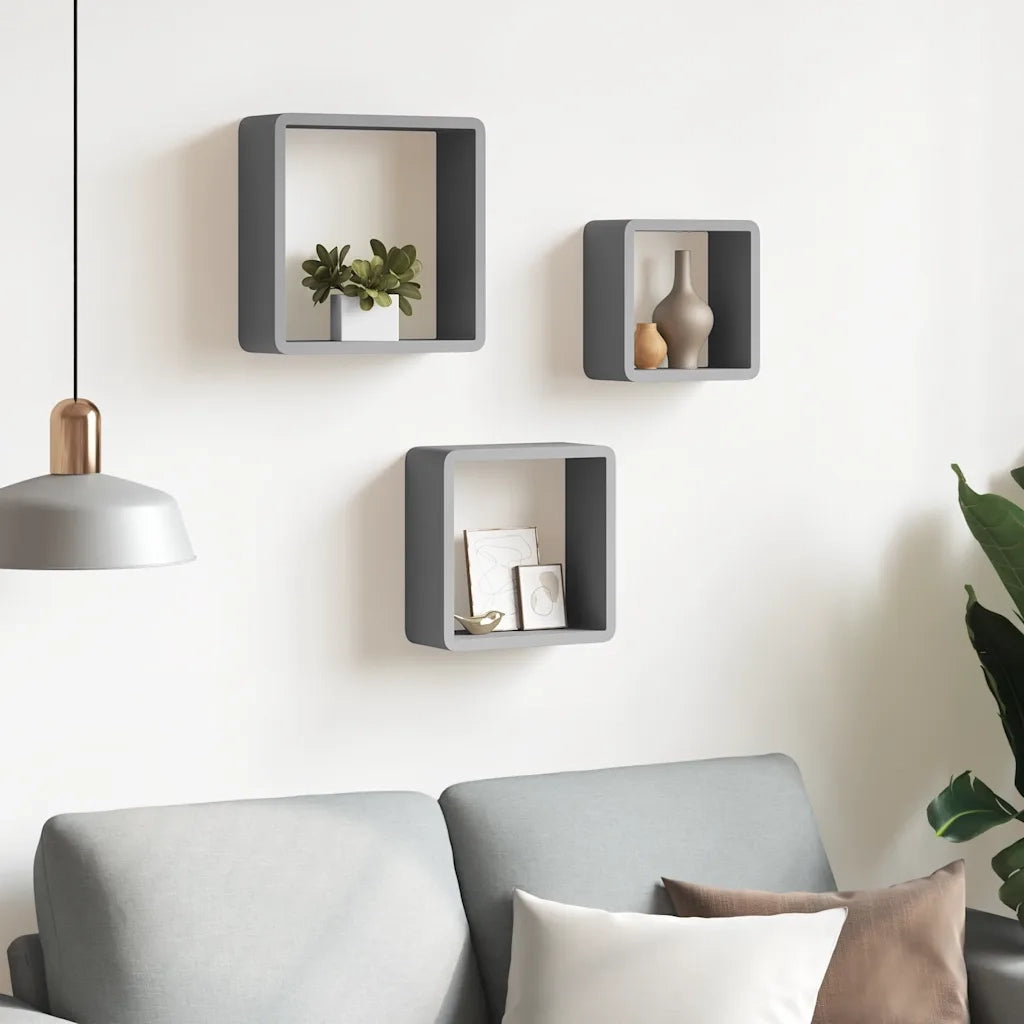 Mensole a Cubo da Parete 3 pz Grigie in MDF cod mxl 69830