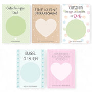 Set di cartoncini da regalo 5 pezzi - Voucher DIY - Biglietti d'amore - Adesivi da cartone - Carta di alta qualità 250 g - Dimensioni 10,5 x 15 cm