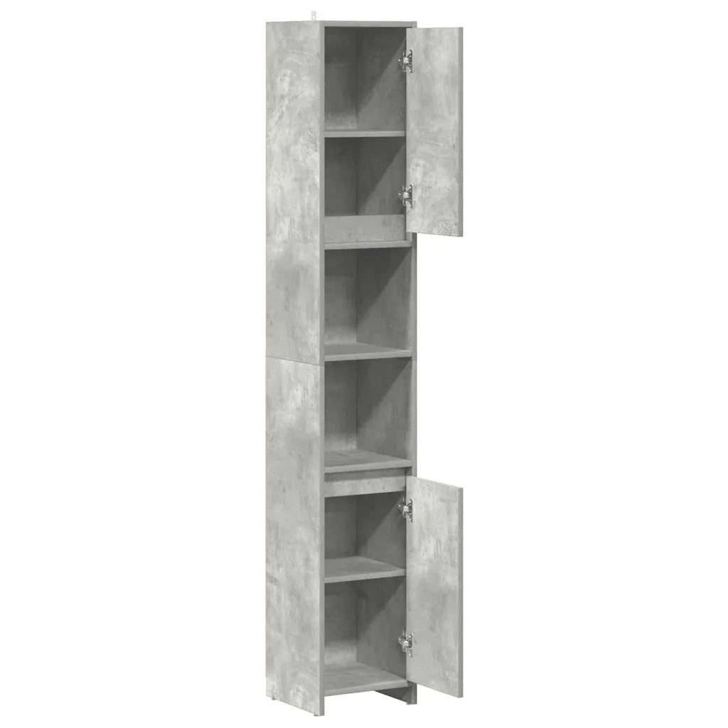 vidaXL Mobile da Bagno Grigio Cemento 30x30x183,5 cm Legno Multistrato