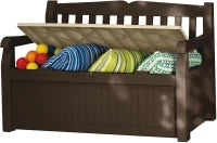 Panchina Contenitore da Giardino Eden, 265L, Effetto Legno, Marrone/Beige, 140x60x84H cm