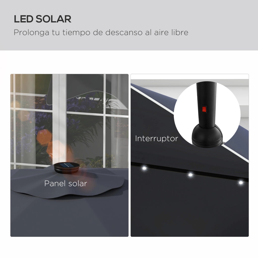 Ombrellone da giardino con luci LED solari ¨C zephmum ¨C grigio ?292x254 cm
