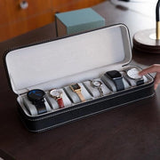 Cassetta orologio per uomo in pelle nera con 6 cassettoni orologio, cassetta orologio con cuscino, con chiusura a rittensluiting, realizzata in pelle PU.