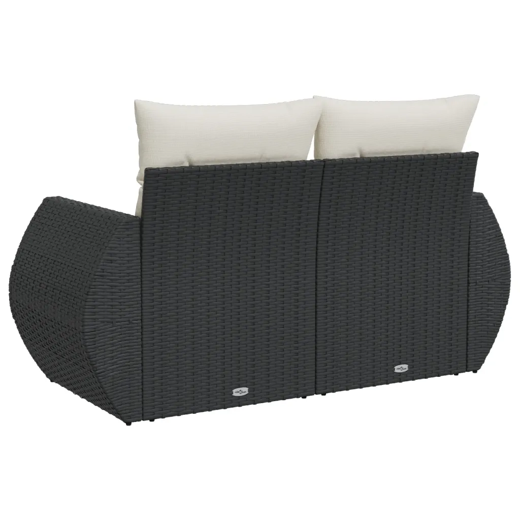 Divano da Giardino con Cuscini a 2 Posti-Sofa da Giardino-Divano da esterno Nero in Polyrattan 494479
