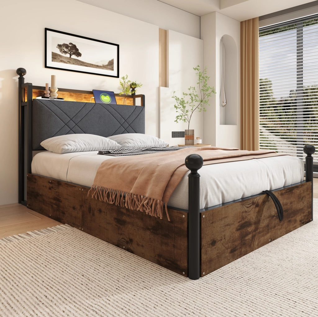Letto singolo smart a baldacchino 90x190 cm con LED e USB