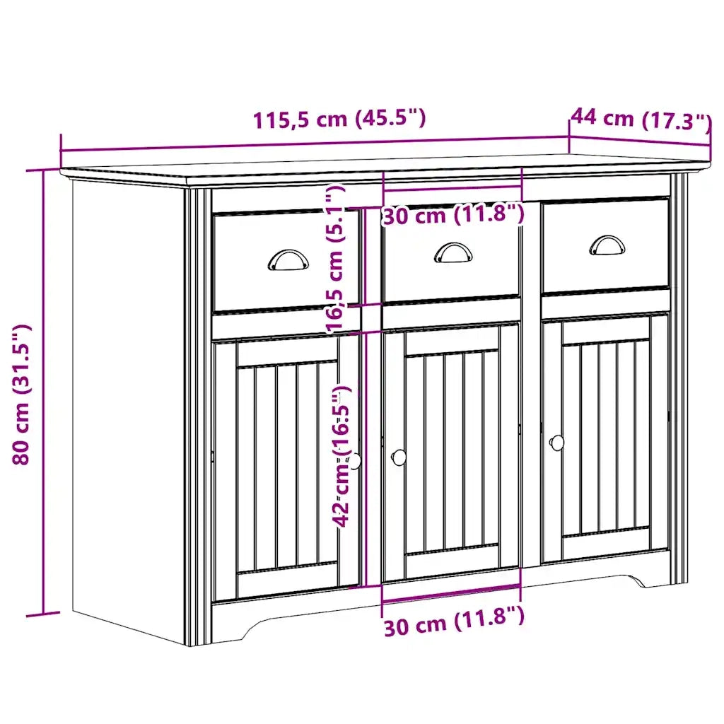 Credenza BODO 115,5x44x80 cm in Legno Massello di Pino Bianco 355065