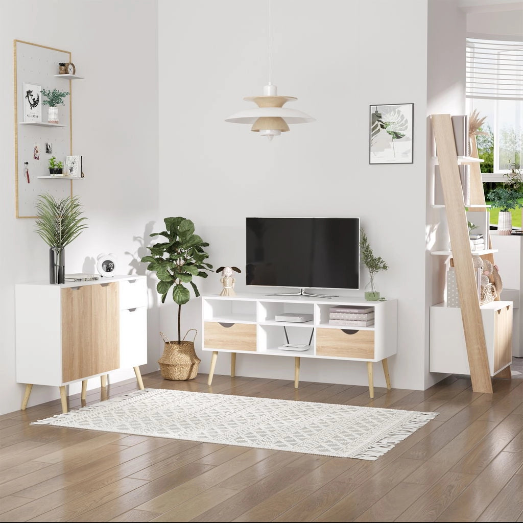 MOBILE MULTIUSO IN LEGNO CON CASSETTO E ARMADIETTI 90X30X72CM BICOLOR