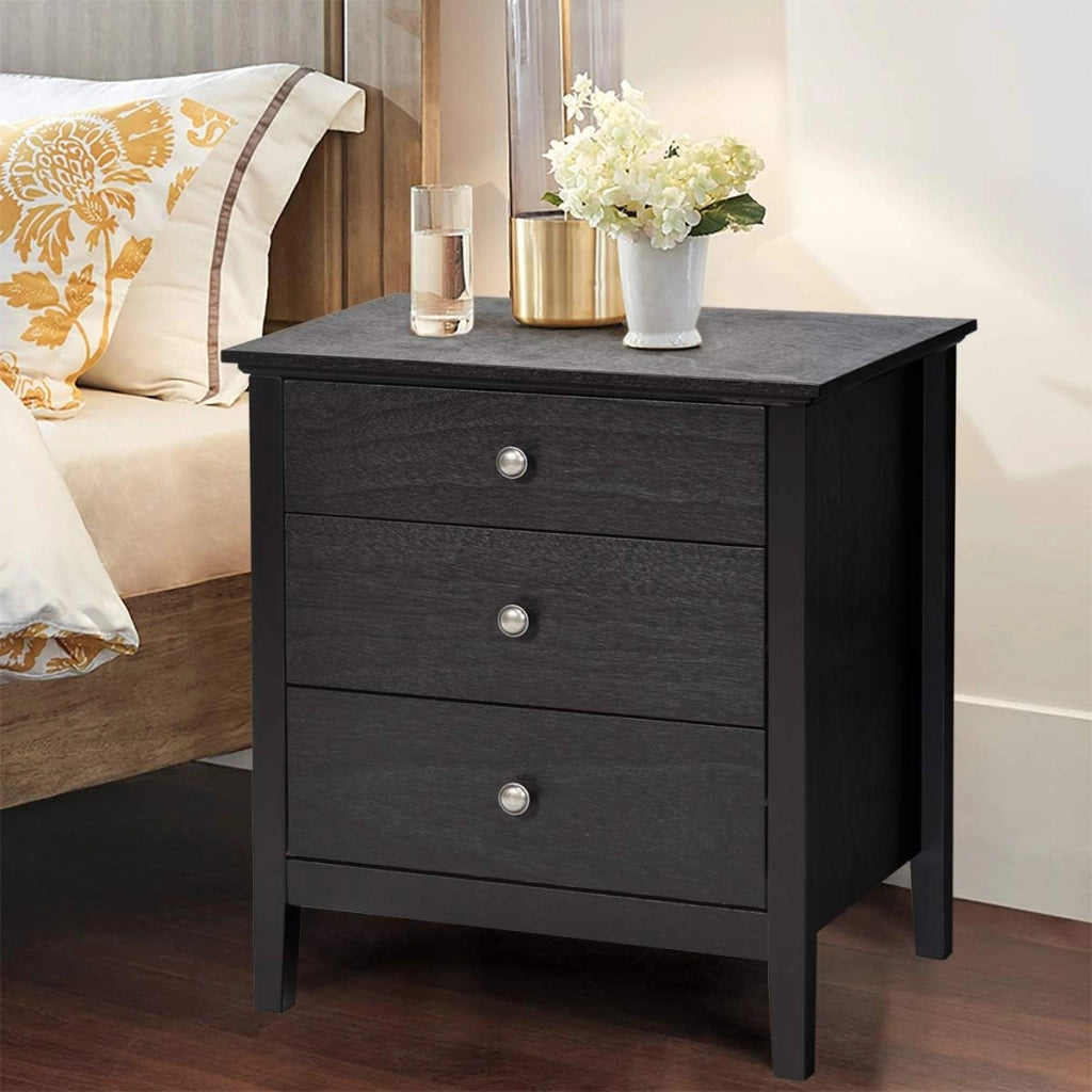 Comodino con 3 Cassetti, Comodino Moderno con 3 Cassetti, Tavolino di Legno, Con Ampio Spazio per Casa, Ufficio, Salone, Camera da letto, 60 x 45 x 66 cm (Nero)