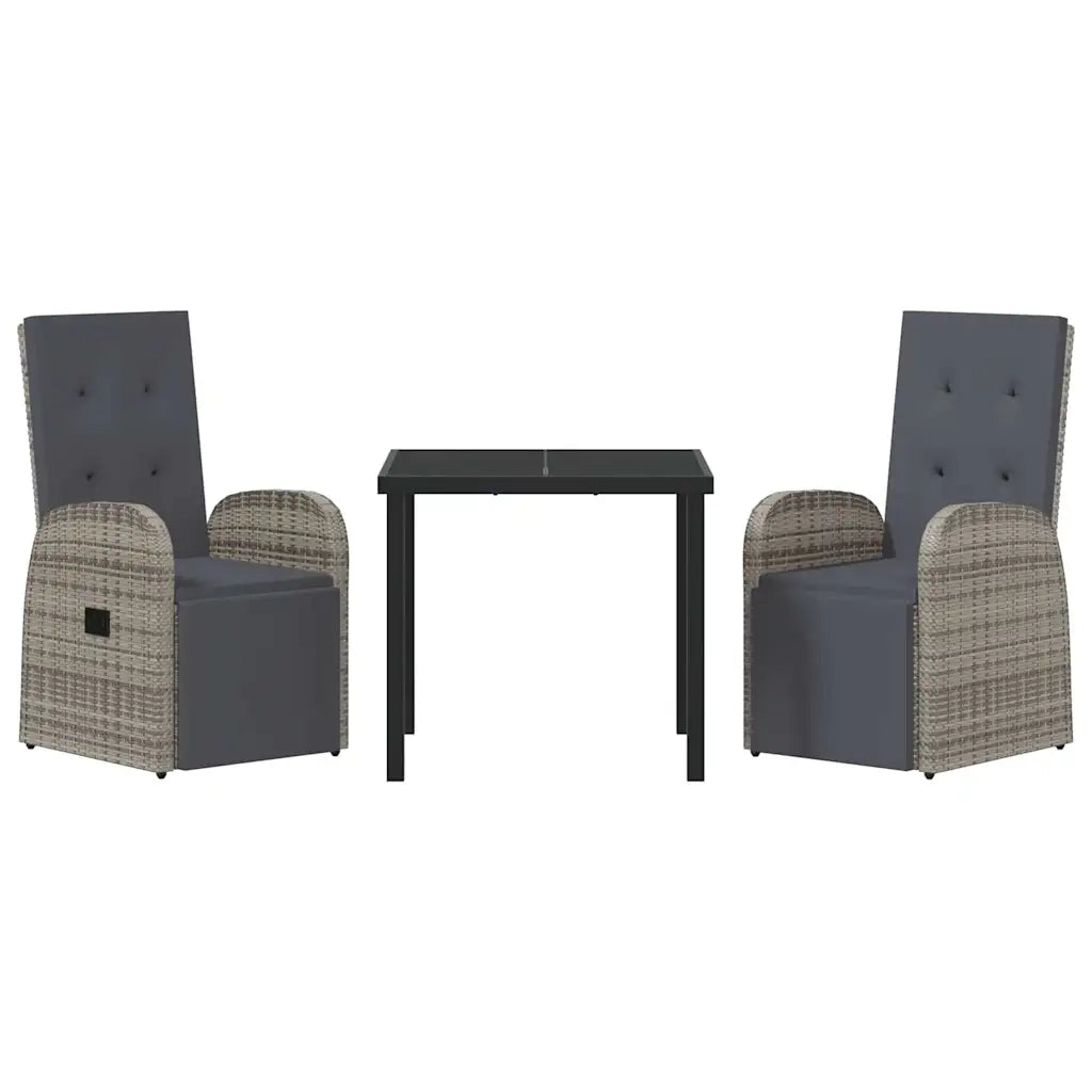 Set da Pranzo per Giardino con cuscino 3 pcs Grigio polyrattan