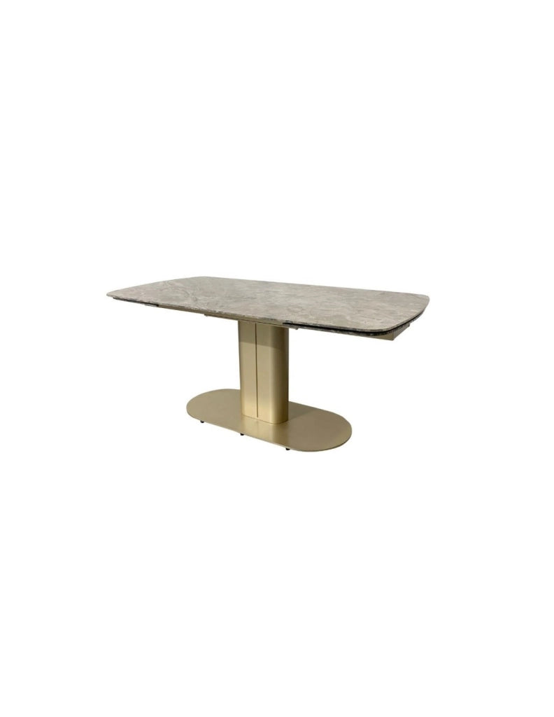 Tavolo allungabile Vesta con top in ceramica colore marrone atene lucido e gambe dorate
