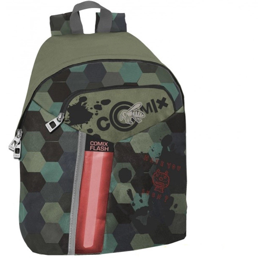Trade Shop - Zaino Americano Comix Flash Scuola Media Colore Verde Mimetico Camo Mimetica -