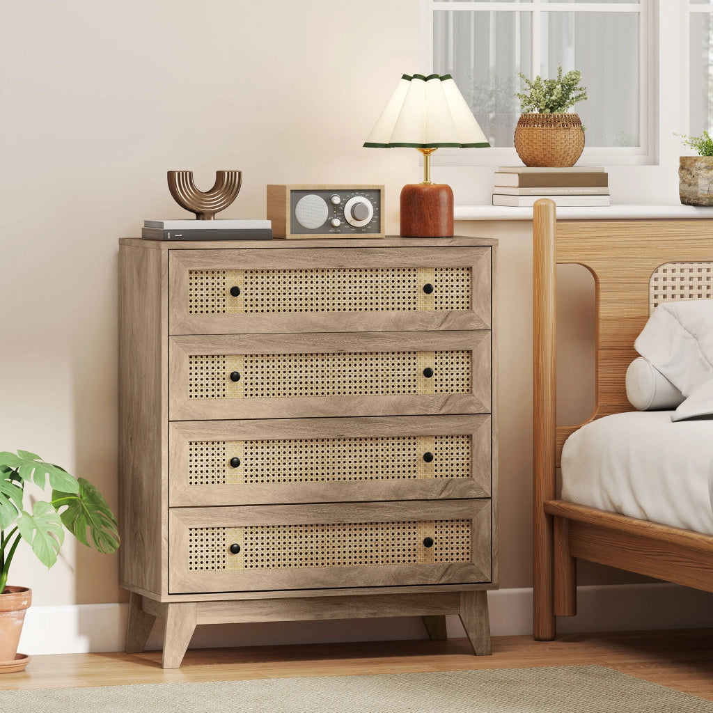 Cassettiera con 4 Cassetti in Legno Effetto Chiaro ¨C zephmum ¨C 80x35x95 cm