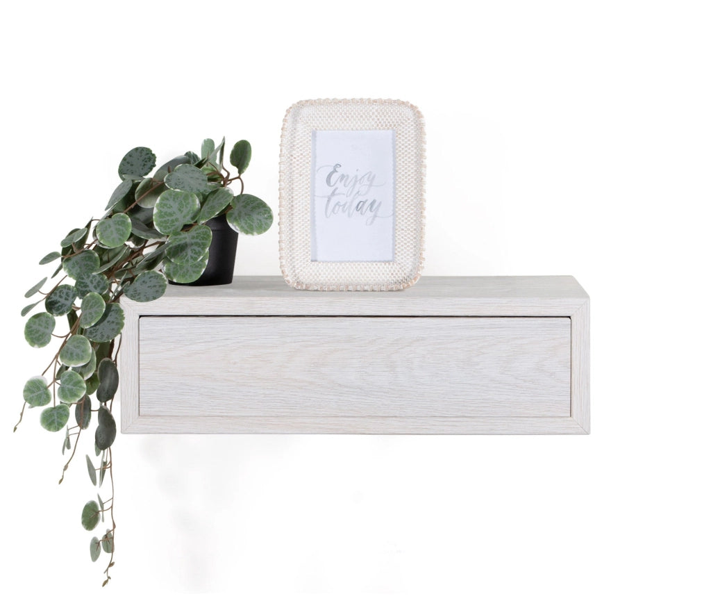 Mensola da Parete 1 Cassetto 45x13,4x20 cm in Fibra di Legno Lego Rovere Sbiancato