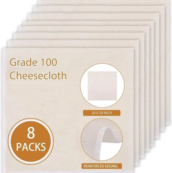 Set di 8 Stoffe per Formaggio Riscaldabili 50x50 cm | Grande Set di Tessuto Biologico per Setaccio per 7, Cottura e Frittura
