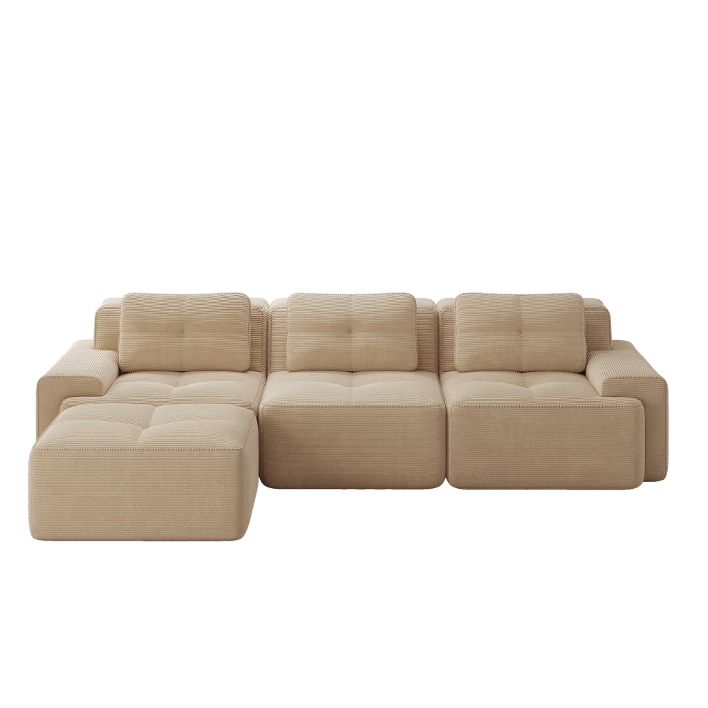 Divano modulare 3 posti con ottoman; seduta profonda; senza montaggio; velluto a coste beige