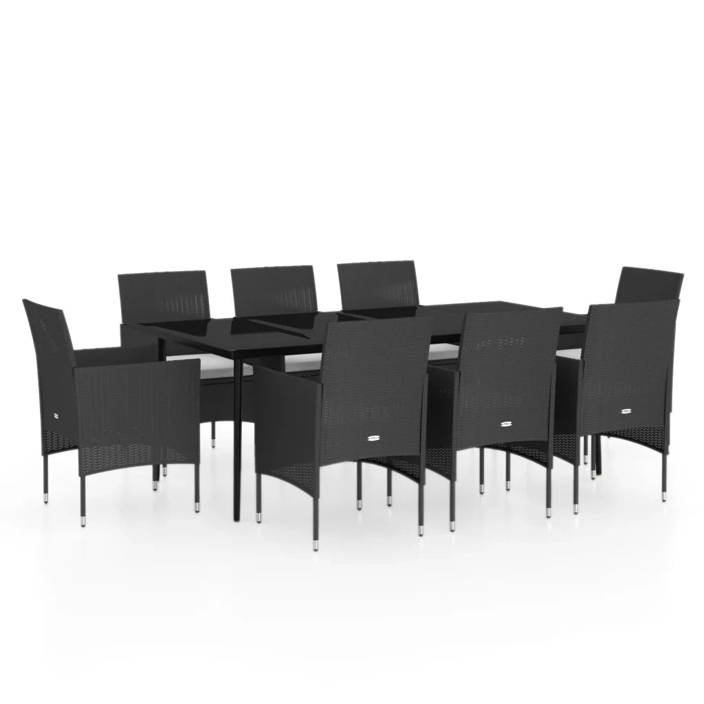 Set da Pranzo per Giardino 9 pz con Cuscini Neri cod mxl 41967