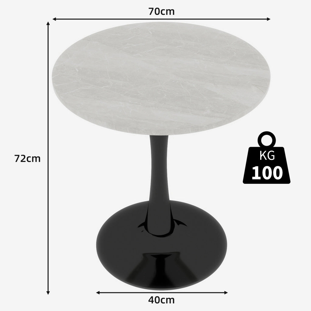 Tavolino rotondo in marmo artificiale nero e bianco 77;5x77;5x15;5 cm; design moderno