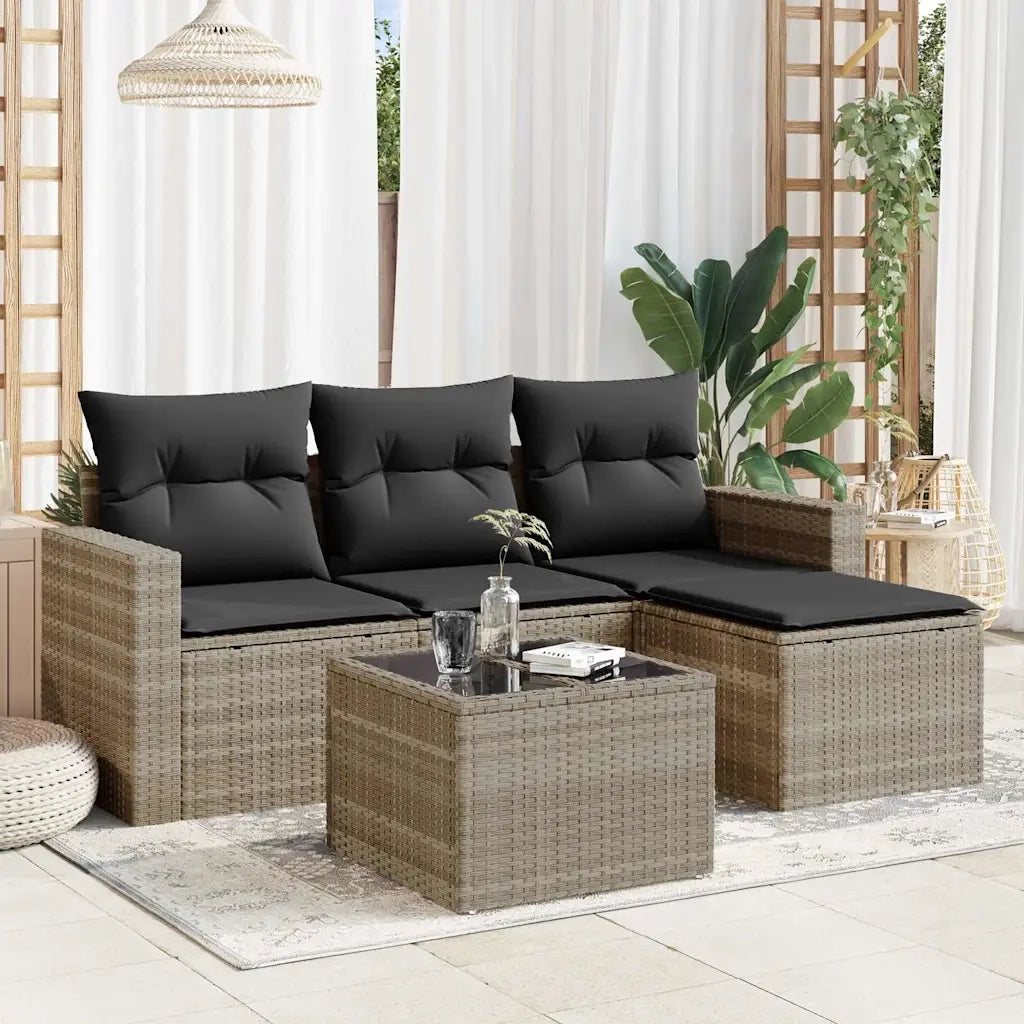 Set Divano da Giardino 5pz con Cuscini-Sofa da Giardino-Divanetto da esterno Grigio Chiaro Polyrattan 915151