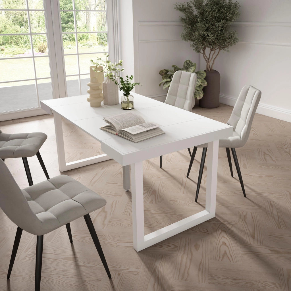 Consolle allungabile, 58 fino 160x90x73cm, Per 8 persone, Gambe in legno, Bianco RF2707