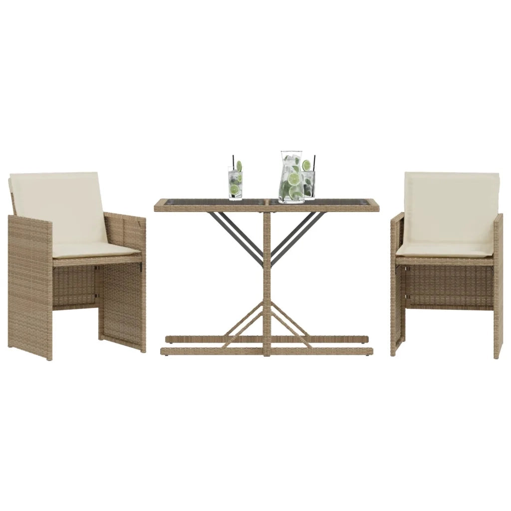 Set da BistrÃ² 3 pz con Cuscini Beige in Polyrattan