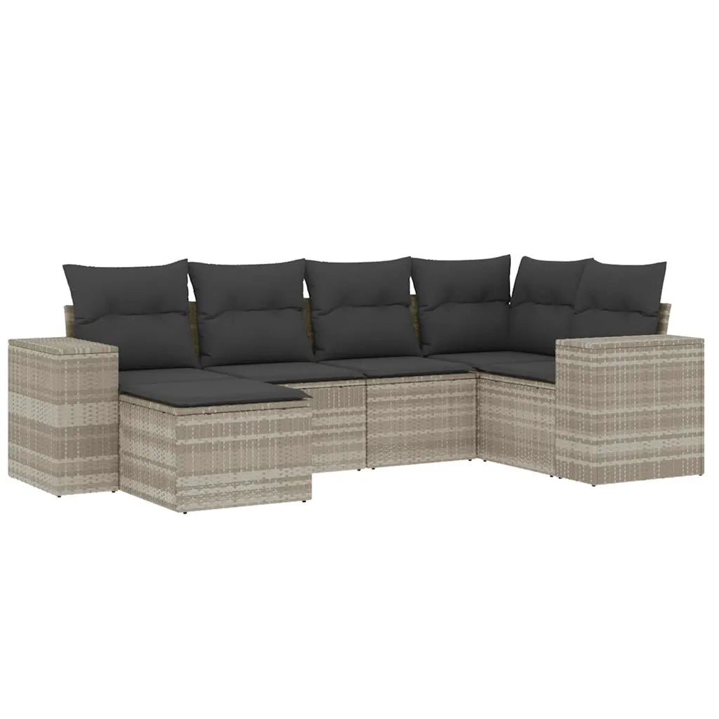 Set Divano da Giardino 6pz con Cuscini Grigio Chiaro Polyrattan