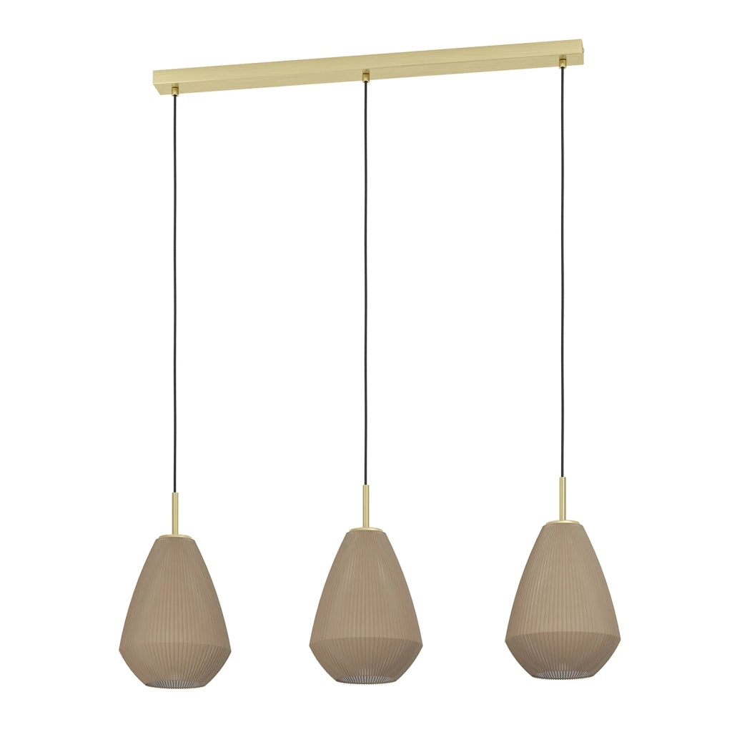 Lampadario A Sospensione Moderno Caprarola Acciaio Ottone Spazzolato 3 Luci E27