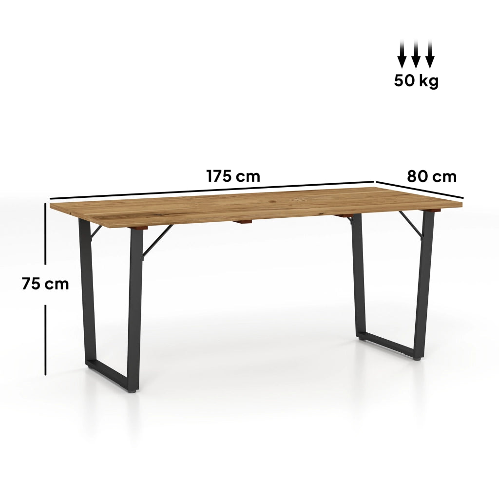 Tavolo da Giardino Rettangolare a 6 Posti con Foro per Ombrellone, Legno e Acciaio, 175x80x75 cm, Marrone