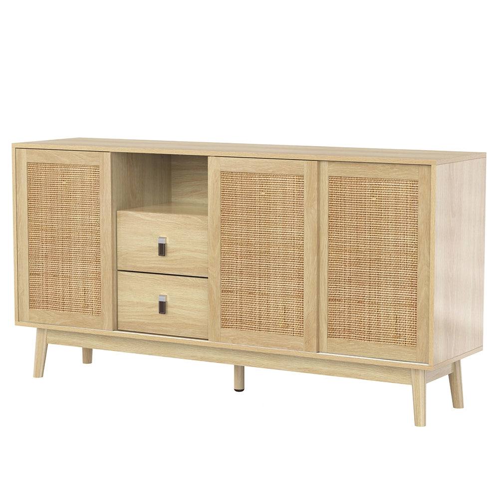 Buffet - Xylo - 155??38??80 cm - 3 Porte Ratan?? Scorrevoli 2 Cassetti