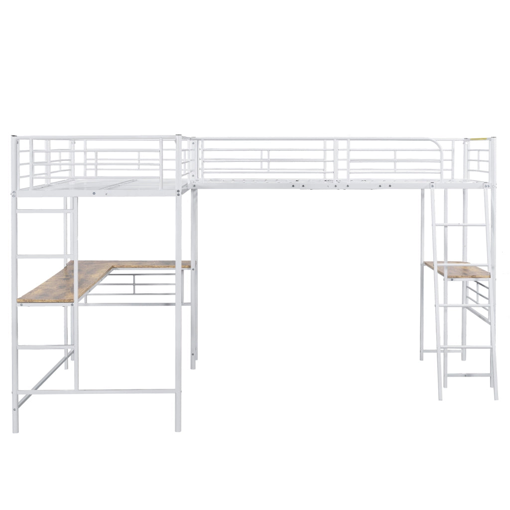 Letto a castello bianco con funzione scrivania in MDF e metallo 90x200 cm