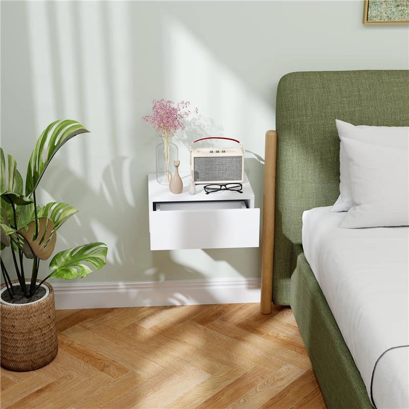 COMODINO SOSPESO MODERNO CON CASSETTO IN LEGNO 40X30X15 CM BIANCO
