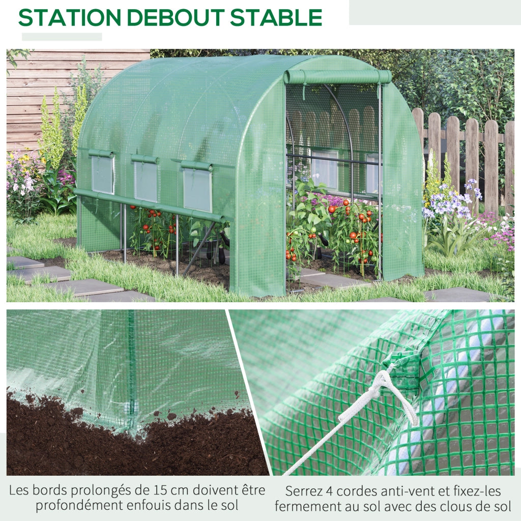 Serra tunnel da giardino ¨C Xylo ¨C 6 m2 con 6 finestre porta avvolgibile struttura acciaio verde